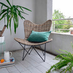 Contemporary Scandinavian Handwoven Rattan Lounge Chair - Accent Chair With Ergonomic Backrest & Iron Base For Boutique Indoor & Outdoor Spaces Lumendat