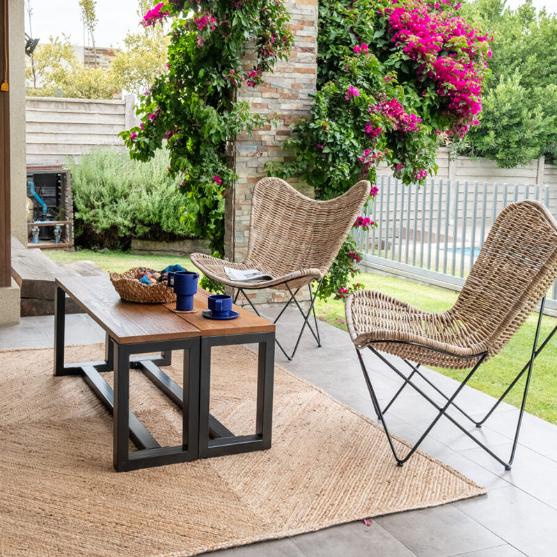 Contemporary Scandinavian Handwoven Rattan Lounge Chair - Accent Chair With Ergonomic Backrest & Iron Base For Boutique Indoor & Outdoor Spaces Lumendat