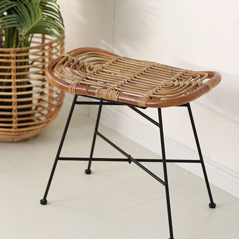 Contemporary Scandinavian Handwoven Rattan Low Stool With Iron Frame For Entryway & Living Spaces Lumendat