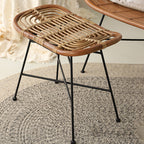 Contemporary Scandinavian Handwoven Rattan Low Stool With Iron Frame For Entryway & Living Spaces Lumendat