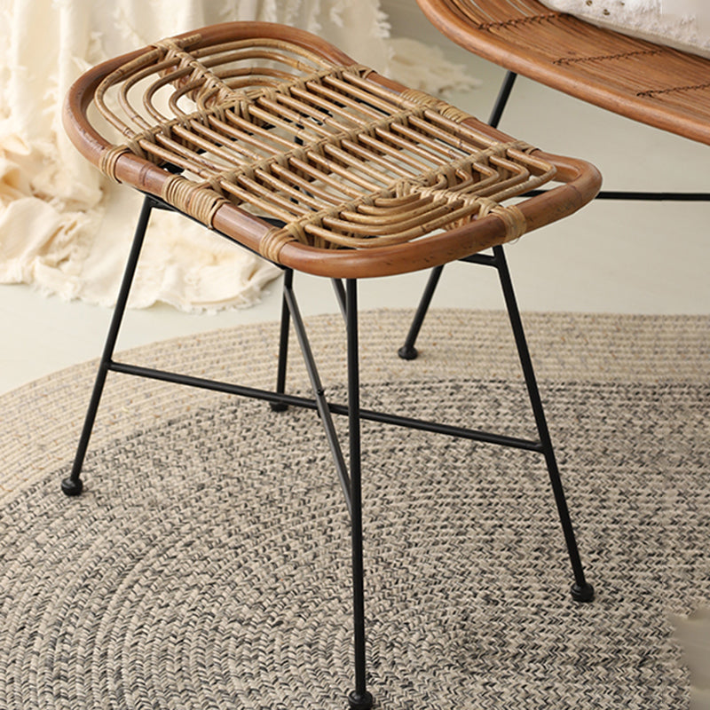 Contemporary Scandinavian Handwoven Rattan Low Stool With Iron Frame For Entryway & Living Spaces Lumendat
