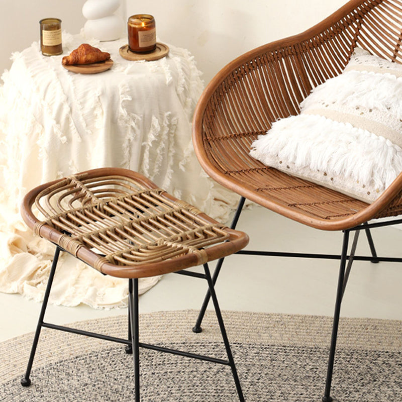 Contemporary Scandinavian Handwoven Rattan Low Stool With Iron Frame For Entryway & Living Spaces Lumendat