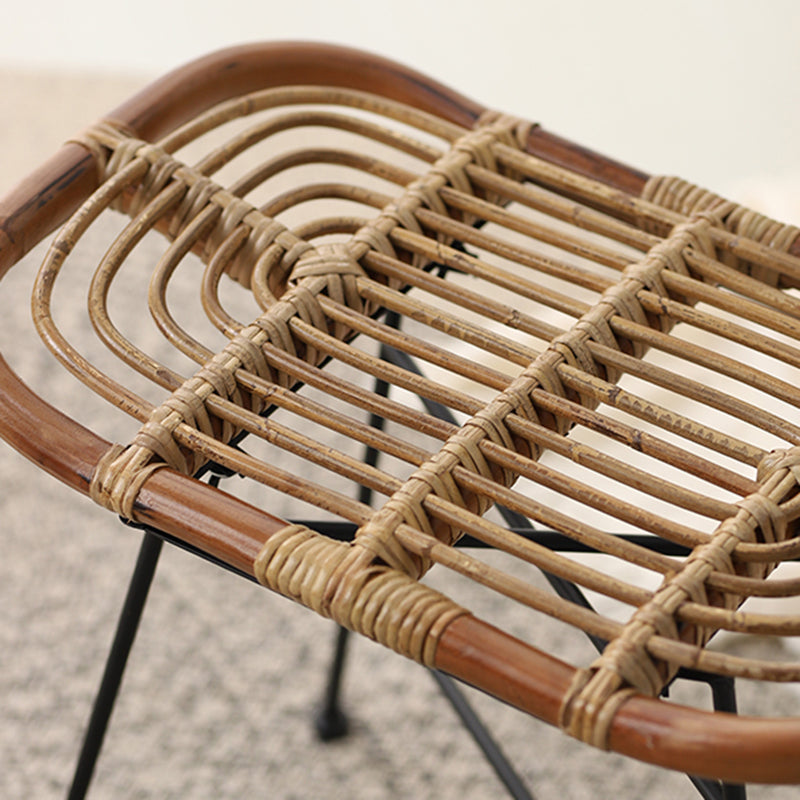 Contemporary Scandinavian Handwoven Rattan Low Stool With Iron Frame For Entryway & Living Spaces Lumendat