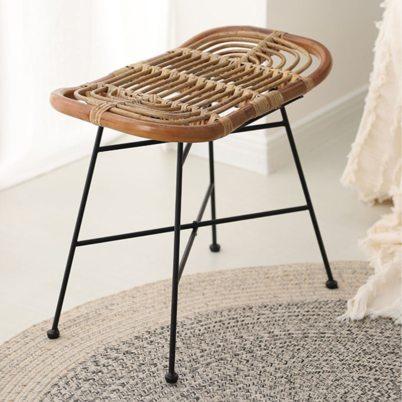 Contemporary Scandinavian Handwoven Rattan Low Stool With Iron Frame For Entryway & Living Spaces Lumendat