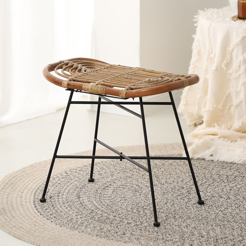 Contemporary Scandinavian Handwoven Rattan Low Stool With Iron Frame For Entryway & Living Spaces Lumendat