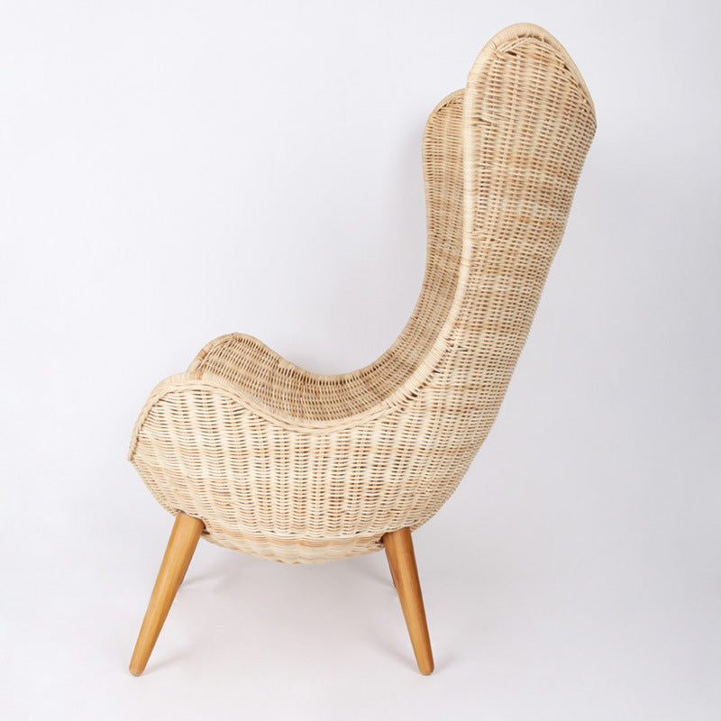 Contemporary Nordic Handwoven Rattan Weaving Solid Wood Legs Accent Chair With High Backrest - Lounge Chair For Indoor & Outdoor Living Lumendat