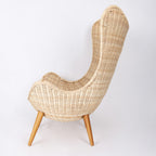 Contemporary Nordic Handwoven Rattan Weaving Solid Wood Legs Accent Chair With High Backrest - Lounge Chair For Indoor & Outdoor Living Lumendat
