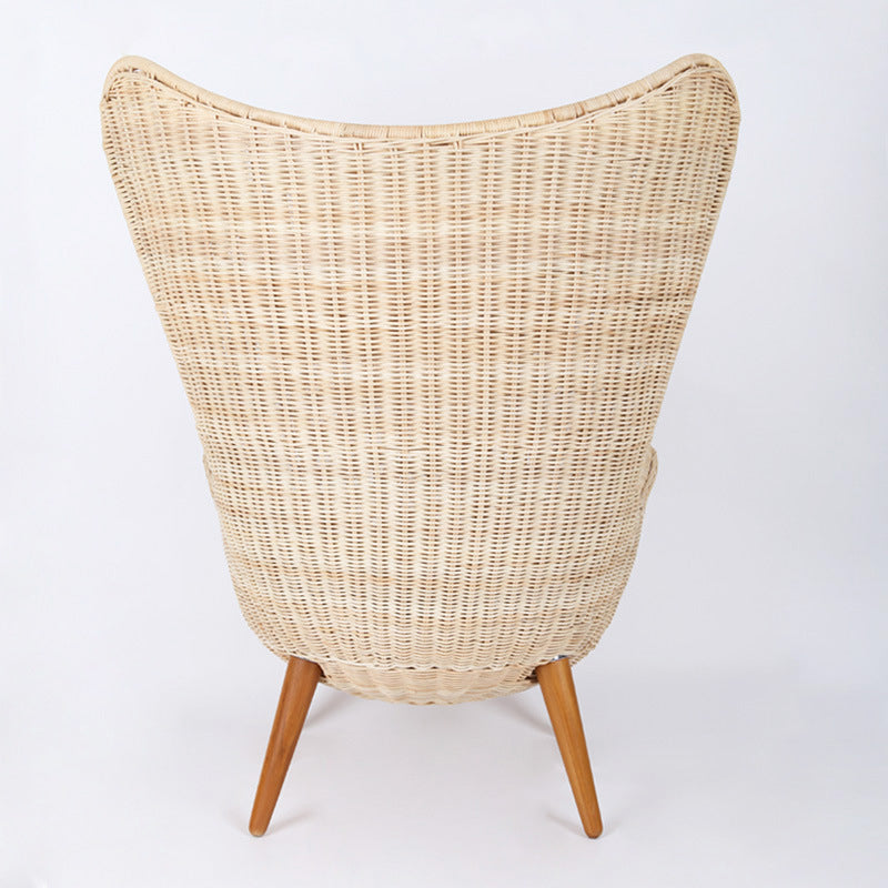 Contemporary Nordic Handwoven Rattan Weaving Solid Wood Legs Accent Chair With High Backrest - Lounge Chair For Indoor & Outdoor Living Lumendat