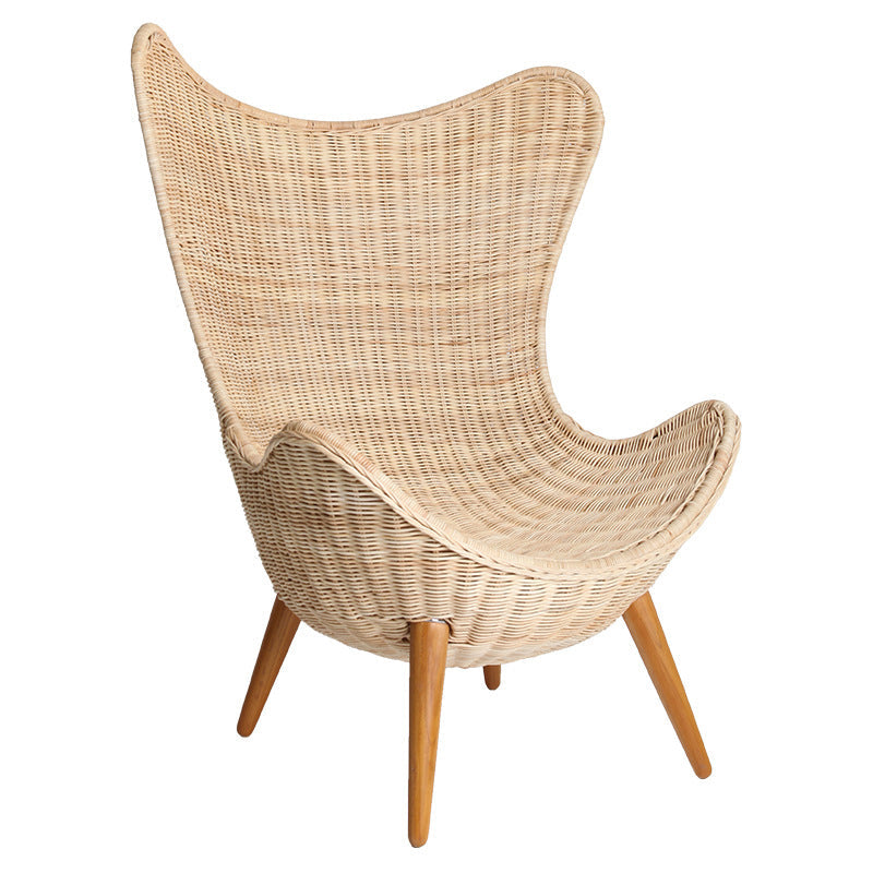 Contemporary Nordic Handwoven Rattan Weaving Solid Wood Legs Accent Chair With High Backrest - Lounge Chair For Indoor & Outdoor Living Lumendat