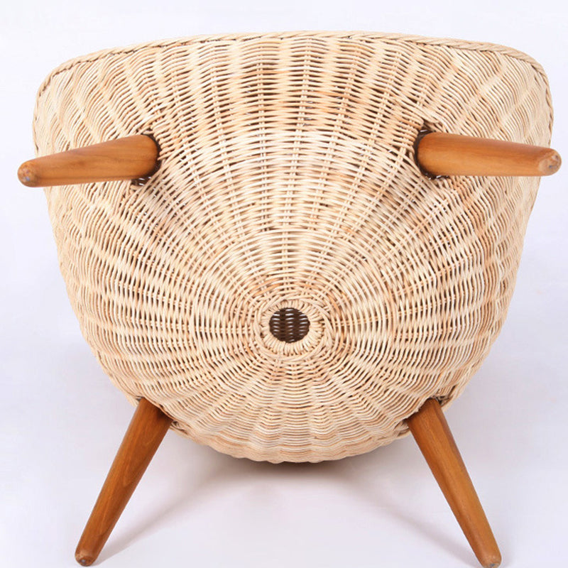 Contemporary Nordic Handwoven Rattan Weaving Solid Wood Legs Accent Chair With High Backrest - Lounge Chair For Indoor & Outdoor Living Lumendat