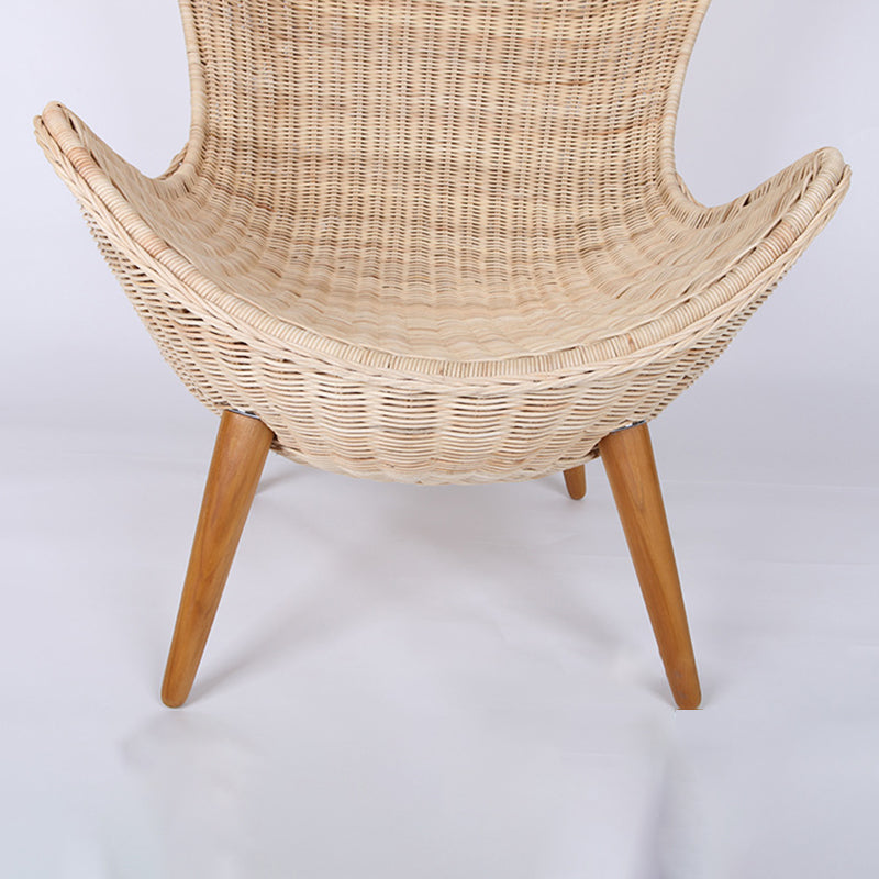 Contemporary Nordic Handwoven Rattan Weaving Solid Wood Legs Accent Chair With High Backrest - Lounge Chair For Indoor & Outdoor Living Lumendat