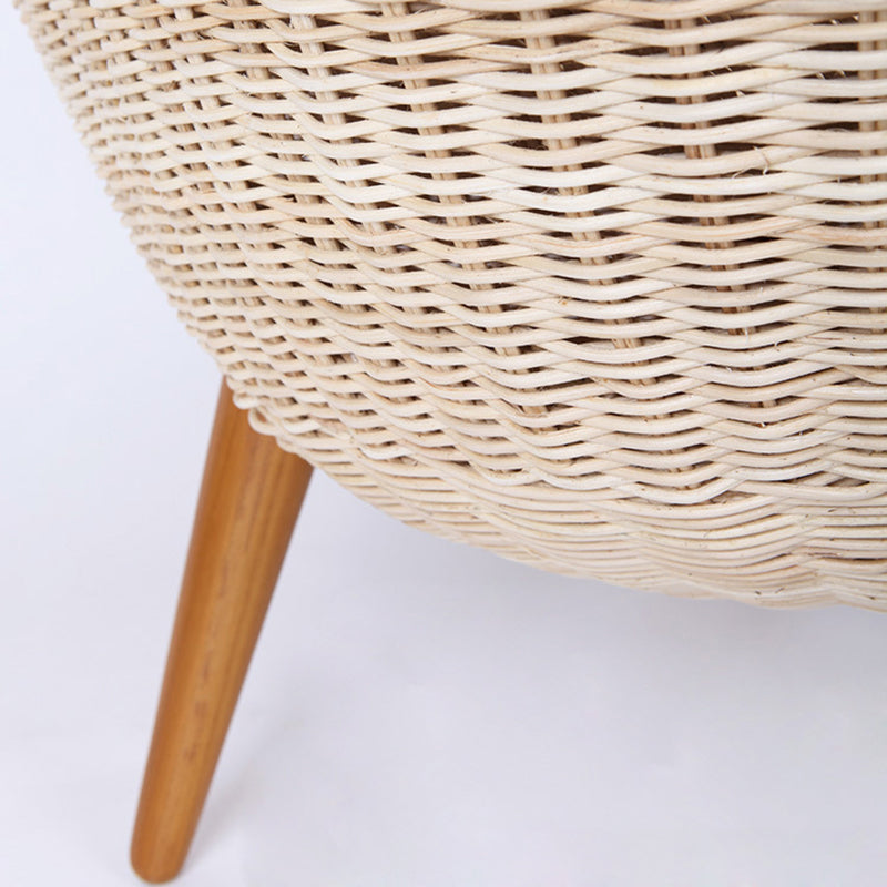 Contemporary Nordic Handwoven Rattan Weaving Solid Wood Legs Accent Chair With High Backrest - Lounge Chair For Indoor & Outdoor Living Lumendat