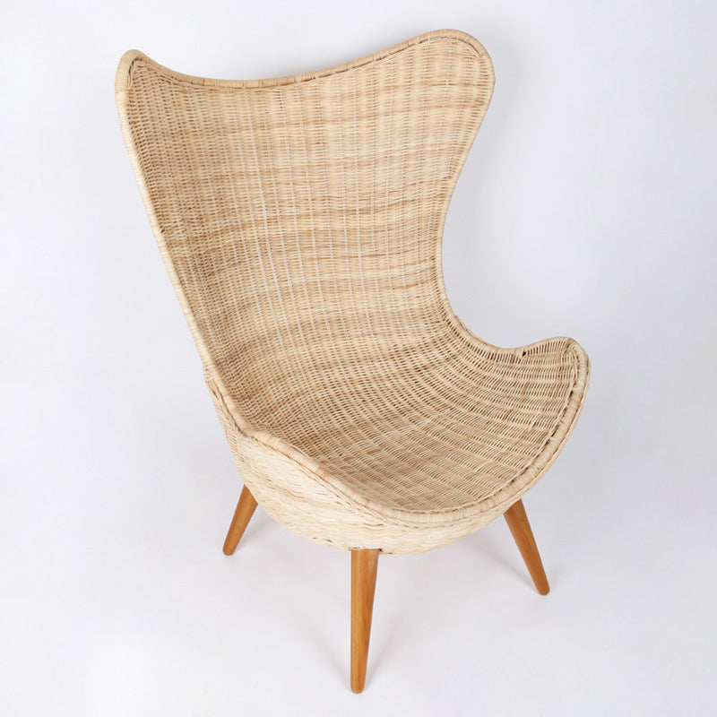 Contemporary Nordic Handwoven Rattan Weaving Solid Wood Legs Accent Chair With High Backrest - Lounge Chair For Indoor & Outdoor Living Lumendat