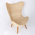 Contemporary Nordic Handwoven Rattan Weaving Solid Wood Legs Accent Chair With High Backrest - Lounge Chair For Indoor & Outdoor Living Lumendat