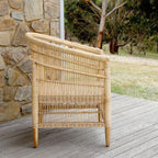 Contemporary Nordic Handwoven Natural Rattan Accent Chair With Round Backrest - Breathable Indoor & Outdoor Lounge Chair For Balcony & Garden Lumendat