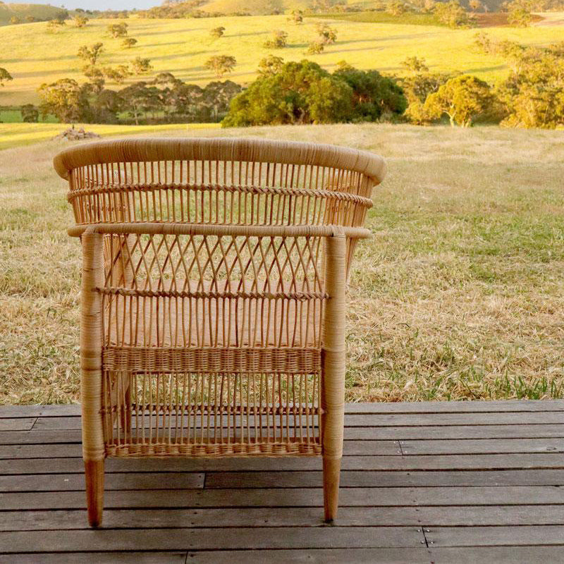 Contemporary Nordic Handwoven Natural Rattan Accent Chair With Round Backrest - Breathable Indoor & Outdoor Lounge Chair For Balcony & Garden Lumendat