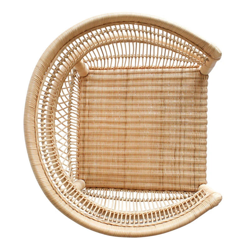 Contemporary Nordic Handwoven Natural Rattan Accent Chair With Round Backrest - Breathable Indoor & Outdoor Lounge Chair For Balcony & Garden Lumendat