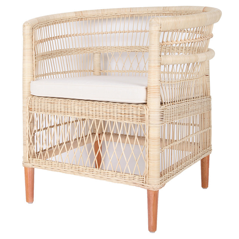 Contemporary Nordic Handwoven Natural Rattan Accent Chair With Round Backrest - Breathable Indoor & Outdoor Lounge Chair For Balcony & Garden Lumendat