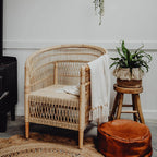 Contemporary Nordic Handwoven Natural Rattan Accent Chair With Round Backrest - Breathable Indoor & Outdoor Lounge Chair For Balcony & Garden Lumendat