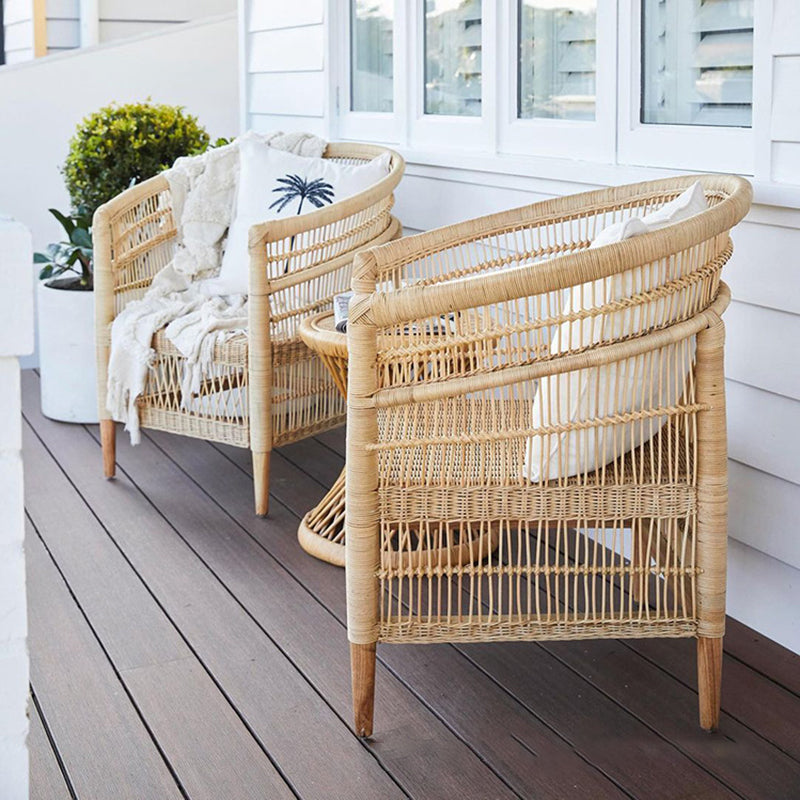 Contemporary Nordic Handwoven Natural Rattan Accent Chair With Round Backrest - Breathable Indoor & Outdoor Lounge Chair For Balcony & Garden Lumendat
