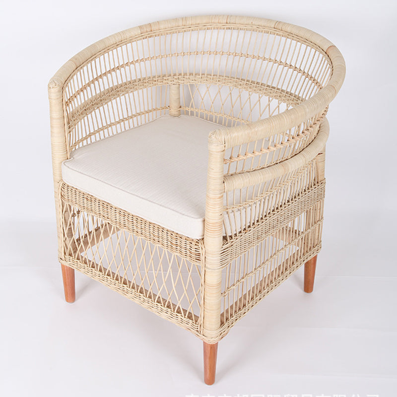 Contemporary Nordic Handwoven Natural Rattan Accent Chair With Round Backrest - Breathable Indoor & Outdoor Lounge Chair For Balcony & Garden Lumendat