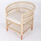Contemporary Nordic Handwoven Natural Rattan Accent Chair With Round Backrest - Breathable Indoor & Outdoor Lounge Chair For Balcony & Garden Lumendat
