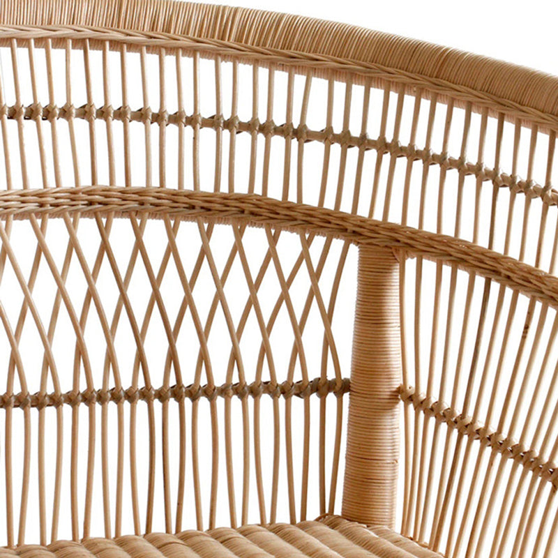 Contemporary Nordic Handwoven Natural Rattan Accent Chair With Round Backrest - Breathable Indoor & Outdoor Lounge Chair For Balcony & Garden Lumendat
