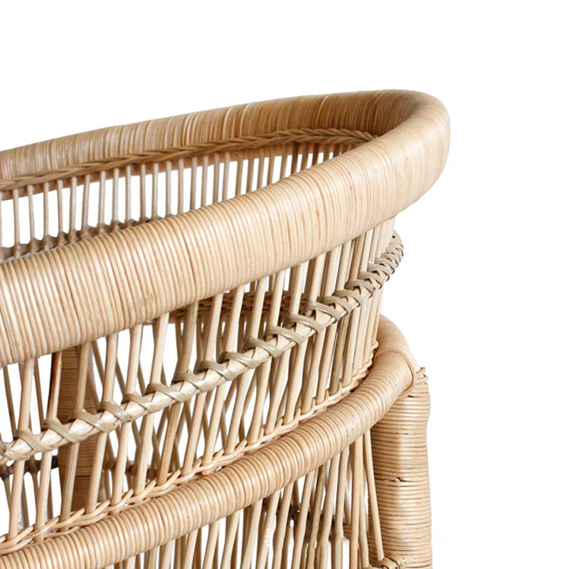 Contemporary Nordic Handwoven Natural Rattan Accent Chair With Round Backrest - Breathable Indoor & Outdoor Lounge Chair For Balcony & Garden Lumendat