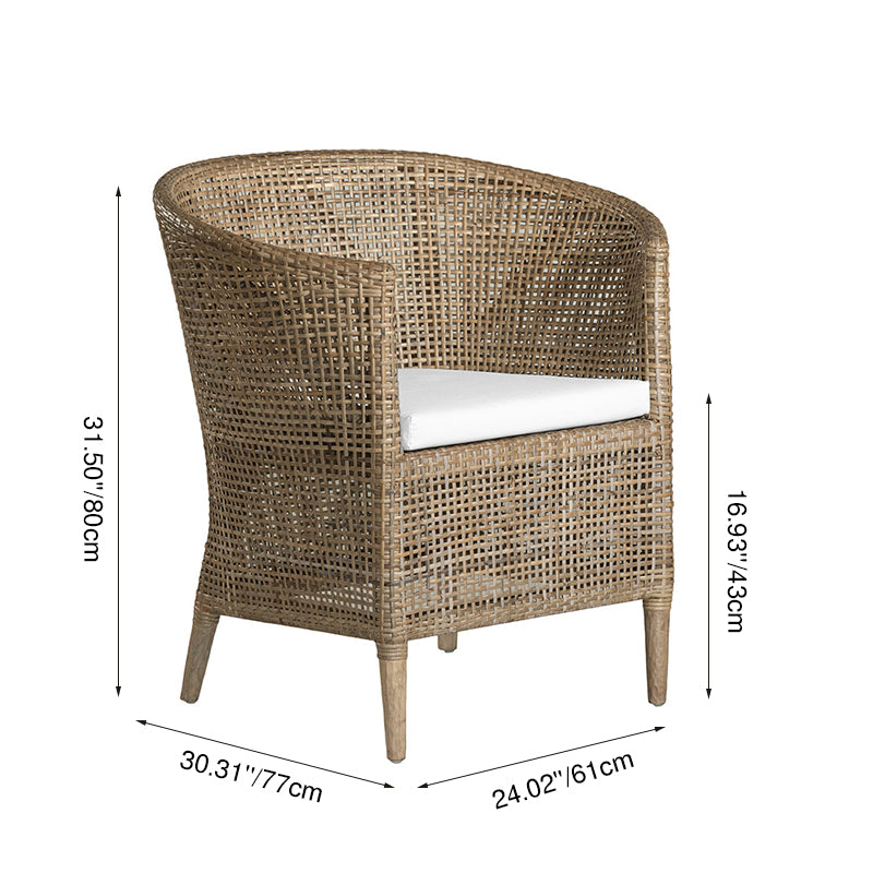 Handwoven Rattan Solid Wood Lounge Chair For Balcony & Patio - Contemporary Nordic Indoor Outdoor Relaxing Accent Chair With Waterproof Cushion Lumendat