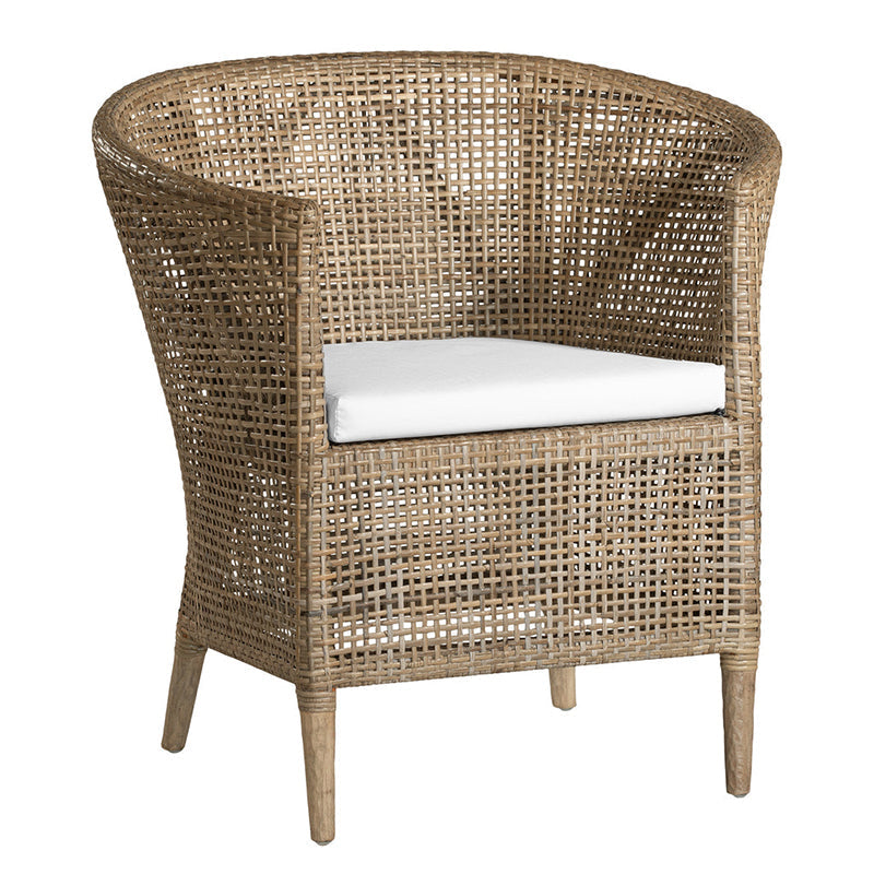Handwoven Rattan Solid Wood Lounge Chair For Balcony & Patio - Contemporary Nordic Indoor Outdoor Relaxing Accent Chair With Waterproof Cushion Lumendat