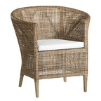 Handwoven Rattan Solid Wood Lounge Chair For Balcony & Patio - Contemporary Nordic Indoor Outdoor Relaxing Accent Chair With Waterproof Cushion Lumendat