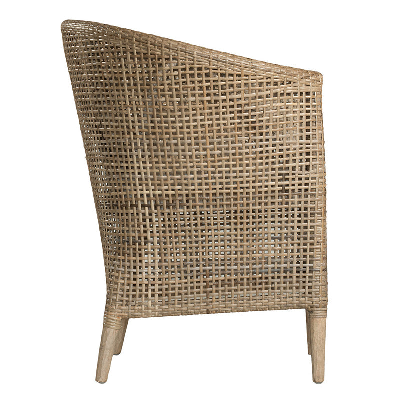 Handwoven Rattan Solid Wood Lounge Chair For Balcony & Patio - Contemporary Nordic Indoor Outdoor Relaxing Accent Chair With Waterproof Cushion Lumendat