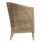 Handwoven Rattan Solid Wood Lounge Chair For Balcony & Patio - Contemporary Nordic Indoor Outdoor Relaxing Accent Chair With Waterproof Cushion Lumendat