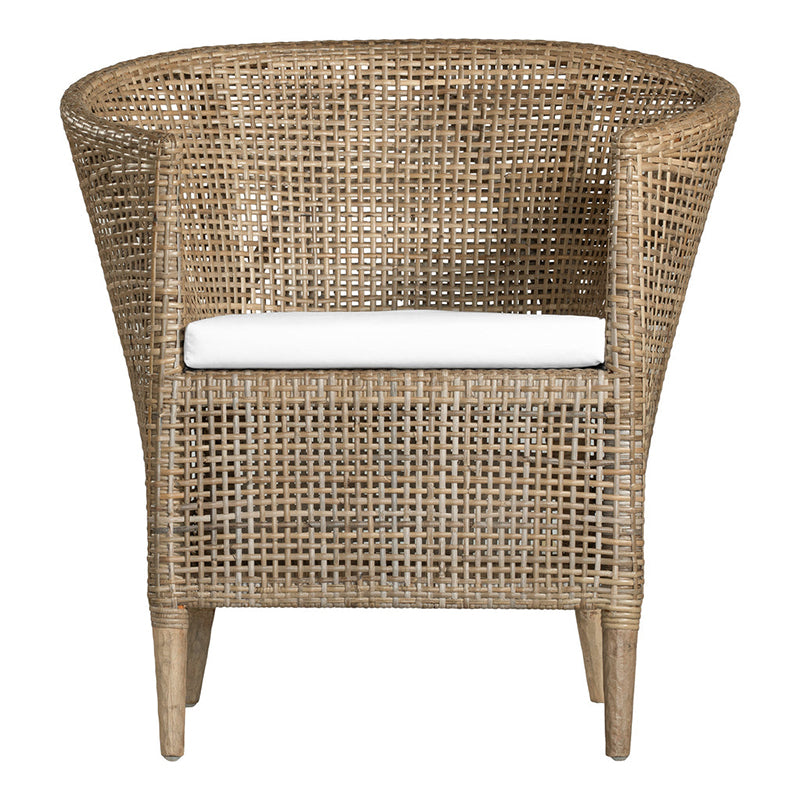 Handwoven Rattan Solid Wood Lounge Chair For Balcony & Patio - Contemporary Nordic Indoor Outdoor Relaxing Accent Chair With Waterproof Cushion Lumendat
