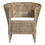 Handwoven Rattan Solid Wood Lounge Chair For Balcony & Patio - Contemporary Nordic Indoor Outdoor Relaxing Accent Chair With Waterproof Cushion Lumendat