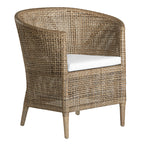 Handwoven Rattan Solid Wood Lounge Chair For Balcony & Patio - Contemporary Nordic Indoor Outdoor Relaxing Accent Chair With Waterproof Cushion Lumendat