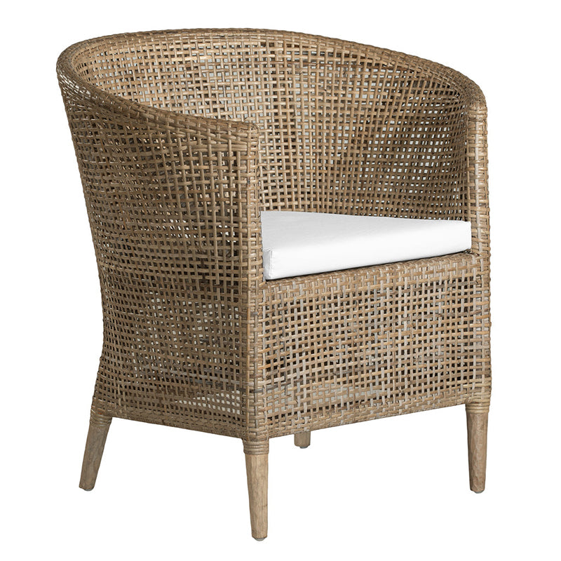 Handwoven Rattan Solid Wood Lounge Chair For Balcony & Patio - Contemporary Nordic Indoor Outdoor Relaxing Accent Chair With Waterproof Cushion Lumendat