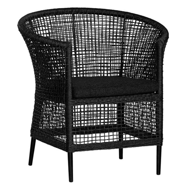 Handwoven Rattan Solid Wood Lounge Chair For Balcony & Patio - Contemporary Nordic Indoor Outdoor Relaxing Accent Chair With Waterproof Cushion Lumendat