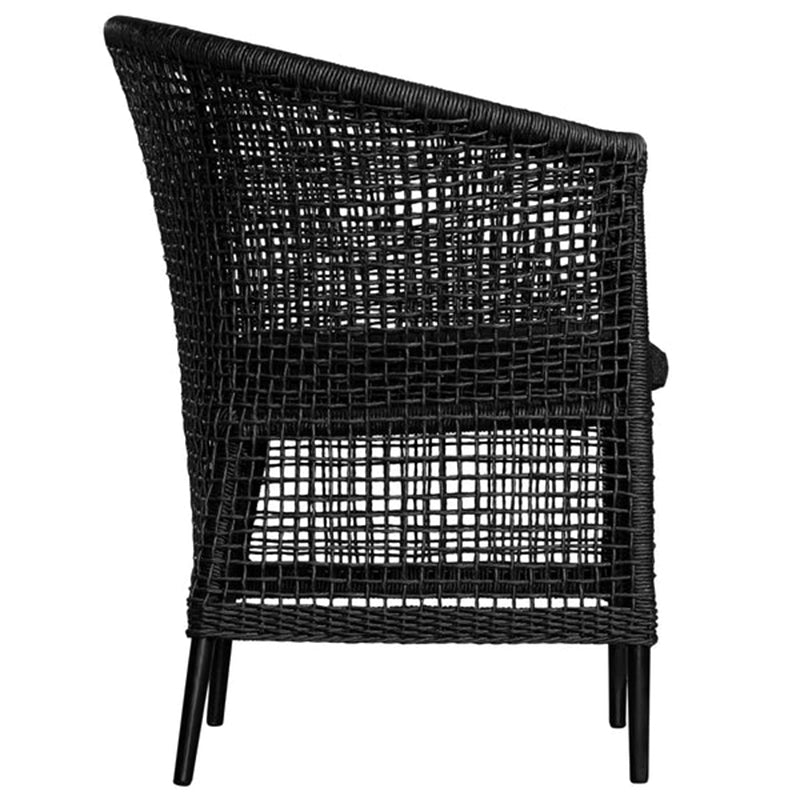 Handwoven Rattan Solid Wood Lounge Chair For Balcony & Patio - Contemporary Nordic Indoor Outdoor Relaxing Accent Chair With Waterproof Cushion Lumendat