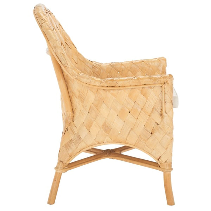 Handwoven Rattan Lounge Chair With Armrest - Contemporary Nordic Balcony & Patio & Living Room Indoor Outdoor Accent Chair With Waterproof Cushion Lumendat