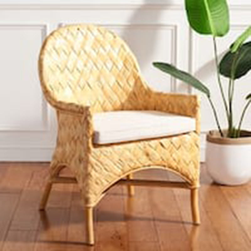 Handwoven Rattan Lounge Chair With Armrest - Contemporary Nordic Balcony & Patio & Living Room Indoor Outdoor Accent Chair With Waterproof Cushion Lumendat