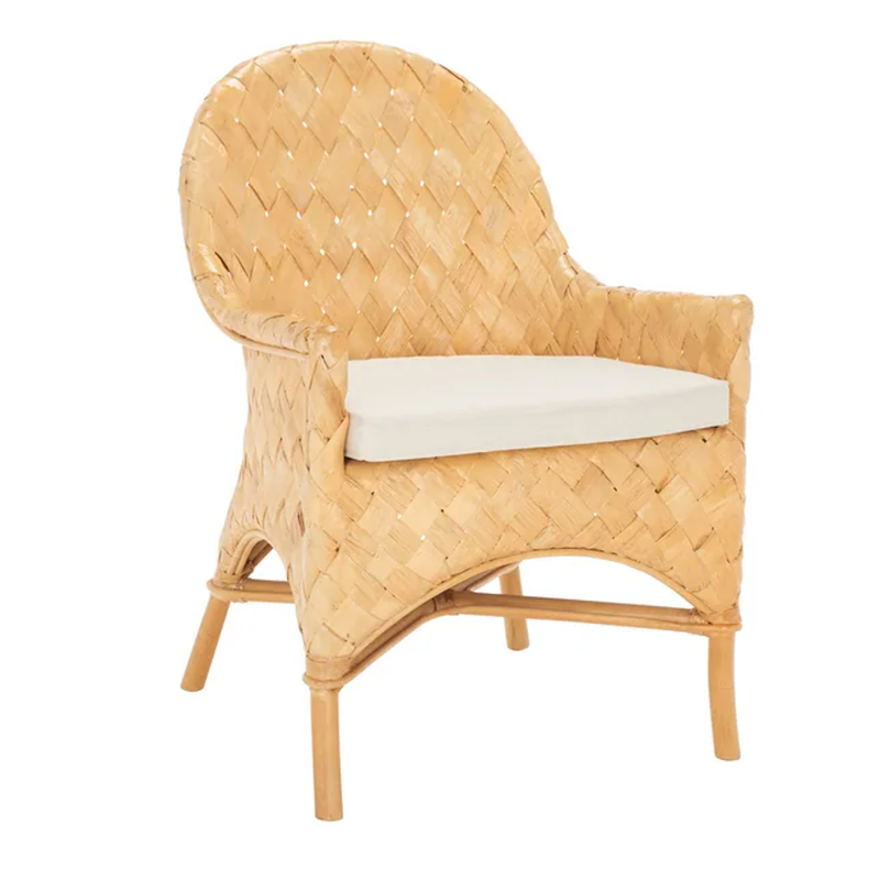 Handwoven Rattan Lounge Chair With Armrest - Contemporary Nordic Balcony & Patio & Living Room Indoor Outdoor Accent Chair With Waterproof Cushion Lumendat