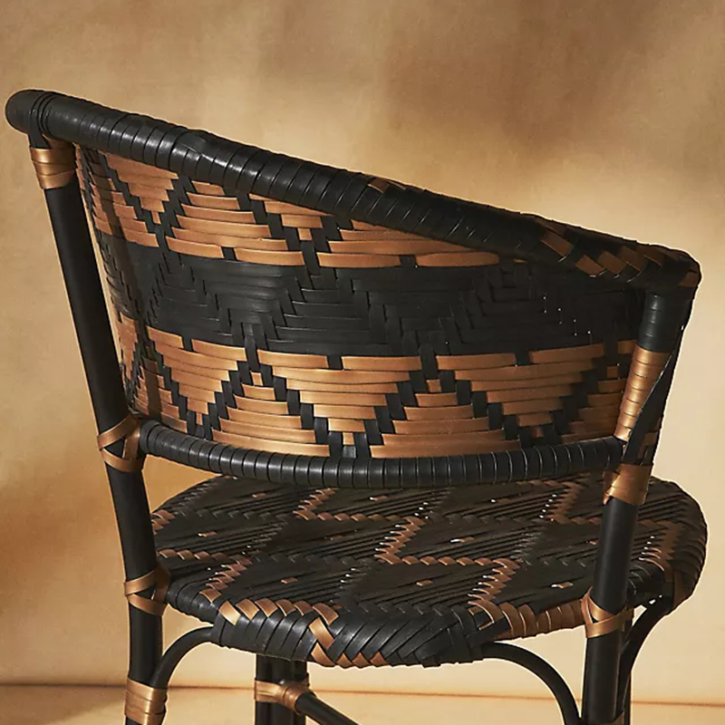 Traditional French Bistro Rattan Weaving Dining Chair With Handwoven Geometric Pattern - Back Chair For Dining Room & Cafe Lumendat