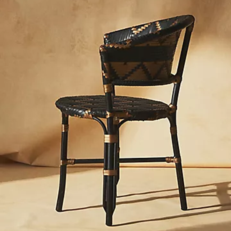 Traditional French Bistro Rattan Weaving Dining Chair With Handwoven Geometric Pattern - Back Chair For Dining Room & Cafe Lumendat