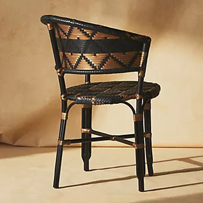Traditional French Bistro Rattan Weaving Dining Chair With Handwoven Geometric Pattern - Back Chair For Dining Room & Cafe Lumendat