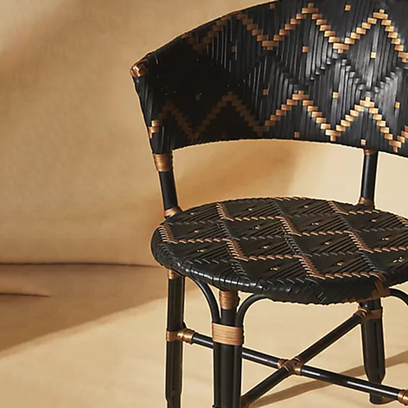 Traditional French Bistro Rattan Weaving Dining Chair With Handwoven Geometric Pattern - Back Chair For Dining Room & Cafe Lumendat