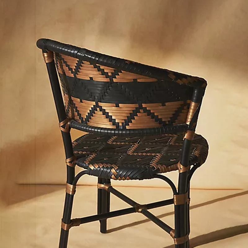 Traditional French Bistro Rattan Weaving Dining Chair With Handwoven Geometric Pattern - Back Chair For Dining Room & Cafe Lumendat