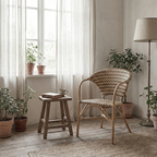 Contemporary Nordic Indonesian Natural Rattan Weaving Dining Chair - Patio Chair With Wide Back & Armrests For Dining Room & Patio & Balcony Lumendat
