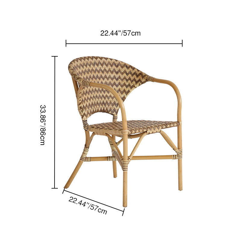 Contemporary Nordic Indonesian Natural Rattan Weaving Dining Chair - Patio Chair With Wide Back & Armrests For Dining Room & Patio & Balcony Lumendat