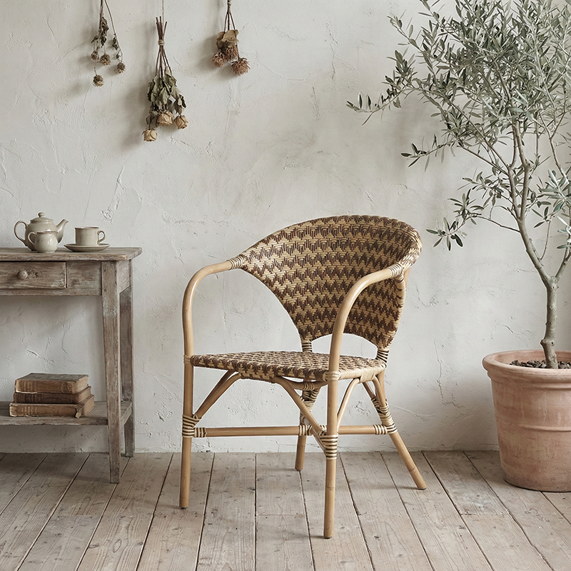 Contemporary Nordic Indonesian Natural Rattan Weaving Dining Chair - Patio Chair With Wide Back & Armrests For Dining Room & Patio & Balcony Lumendat
